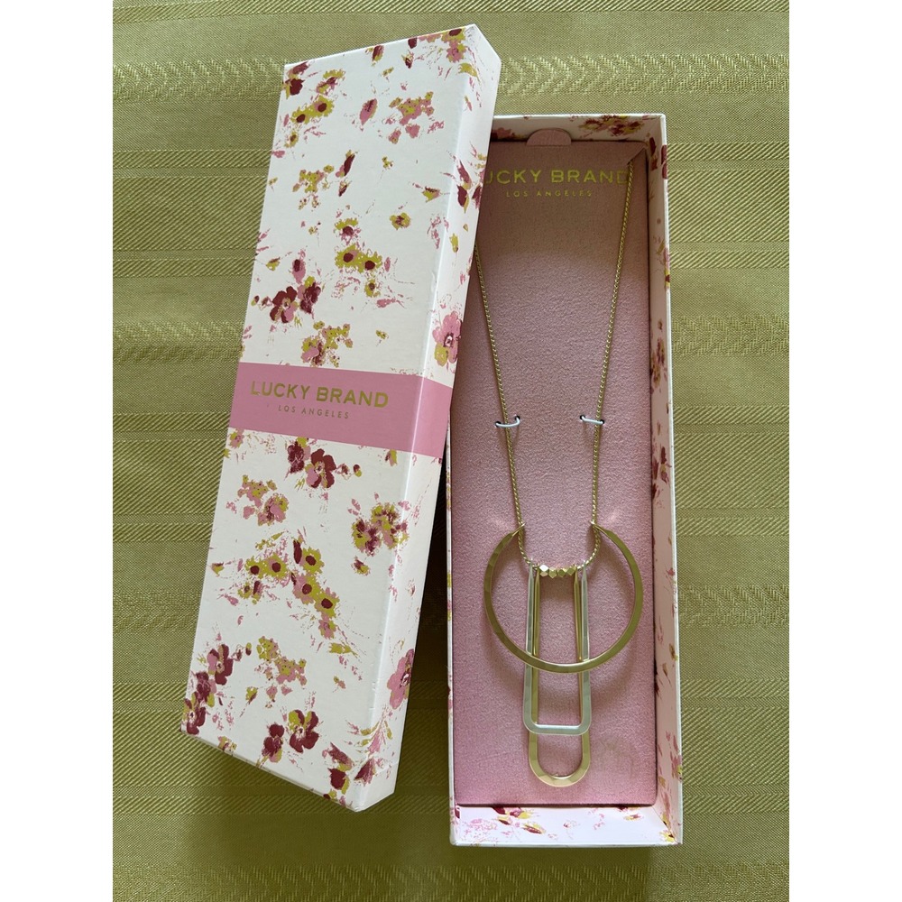 NWT Lucky Brand Two Tone Geometric Pendant Adjustable Necklace Gold Silver